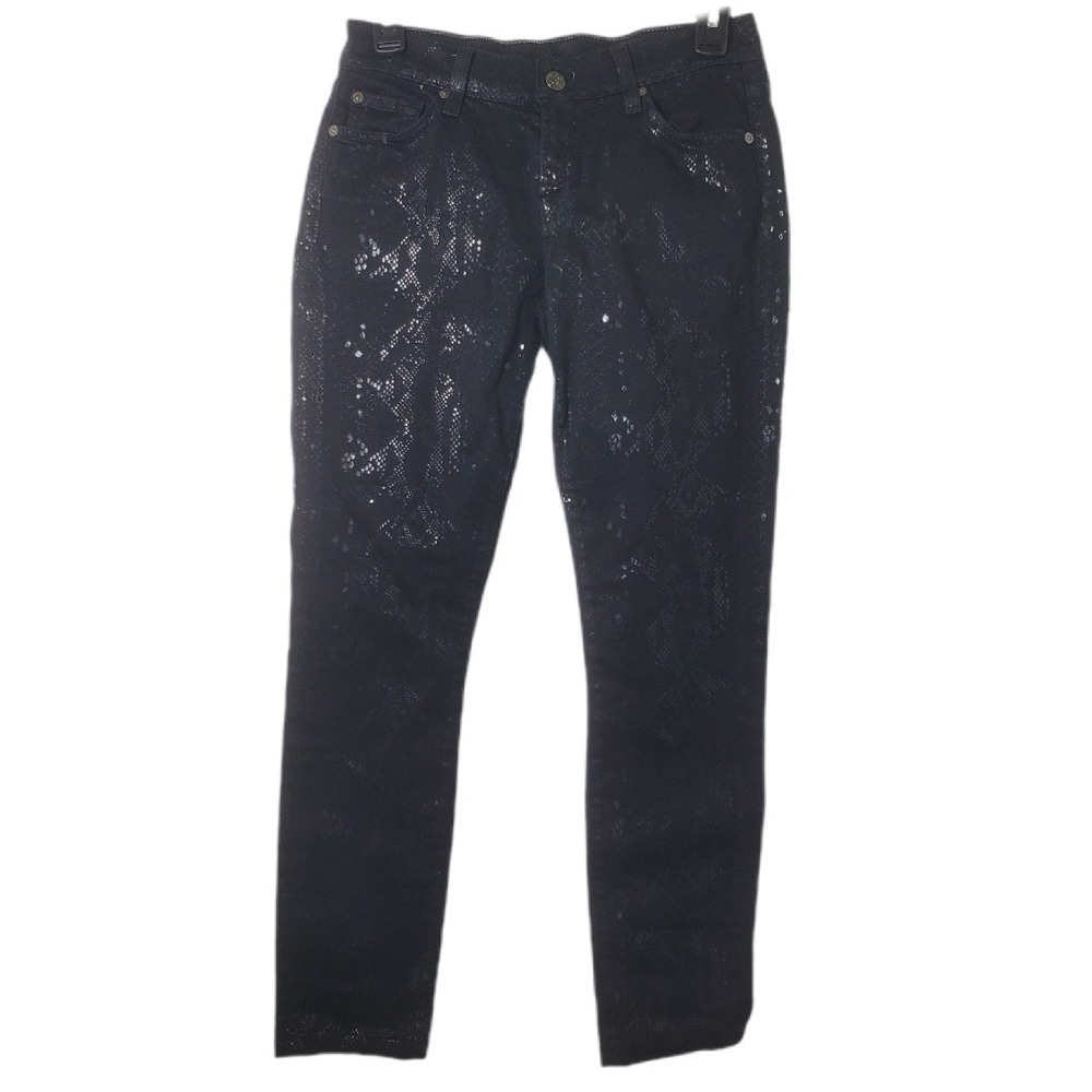 7 For All Mankind Black Snakeskin Foil Skinny Jeans Size 26 FW015084AR